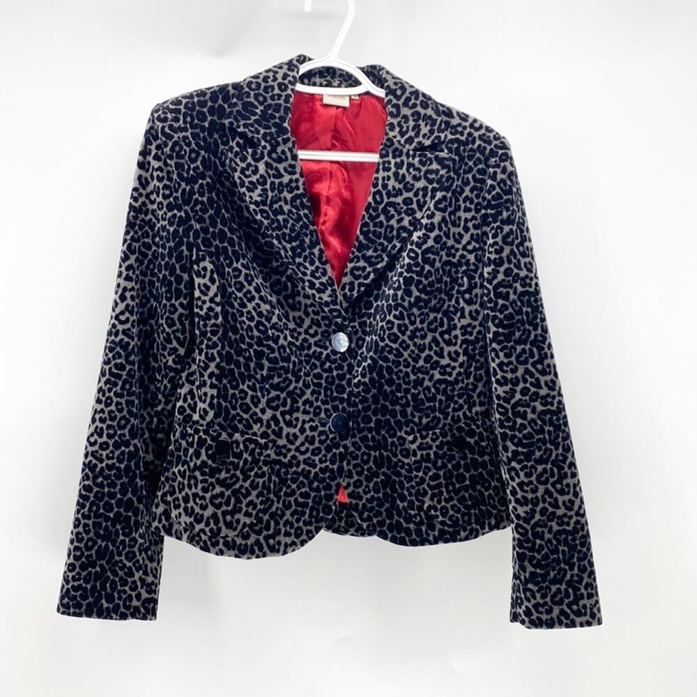 Georgiou 90s leopard print black grey classic single button velvet size 8